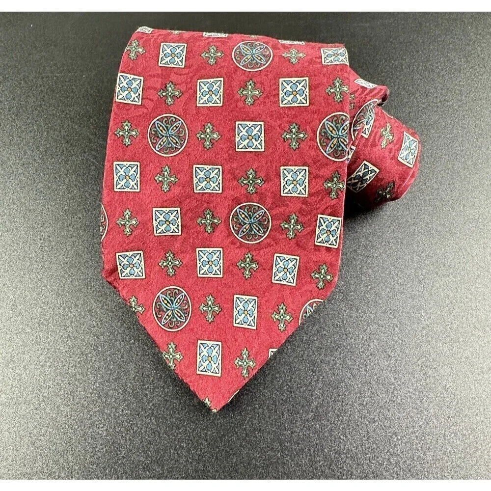 Liberty of London Tie Mens Classic Burgundy Blue Imported Silk Floral Medallion*